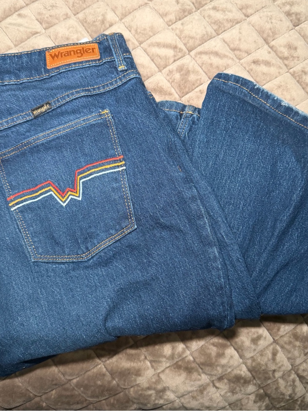 Wrangler Dark Blue Denim Jeans with Gold Stitching